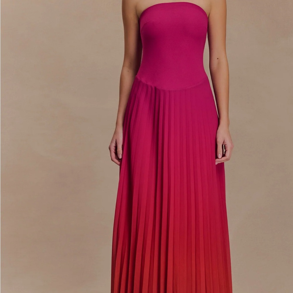Meshki Fuchsia Strapless Pleated Dress